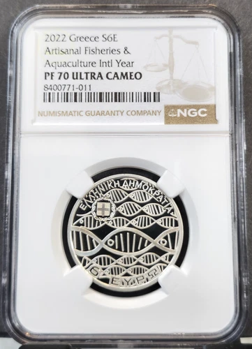 2022 GREECE SILVER 6 EURO ARTISANAL FISHERIES AQUACULTURE NGC PF 70 ULTRA CAMEO