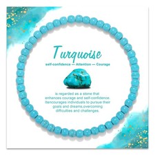 Turquoise Natural Stone Round Crystal Stretch Bracelet for Women Men 19 cm