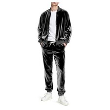 Mens Velour Tracksuits 2 Piece Set Full Zip Sweatsuit for Men 3X-Large Black