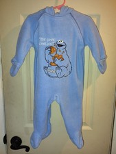 VINTAGE Blue Cookie Monster Baby Double Zipper Sleeper Sesame Street 6-9 months