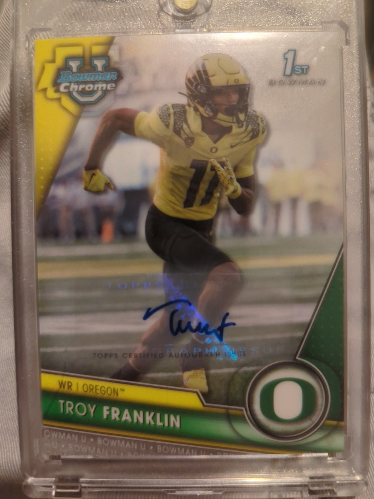 2023 Bowman University Chrome Chrome Prospect Autographs Troy Franklin 112 AU RC