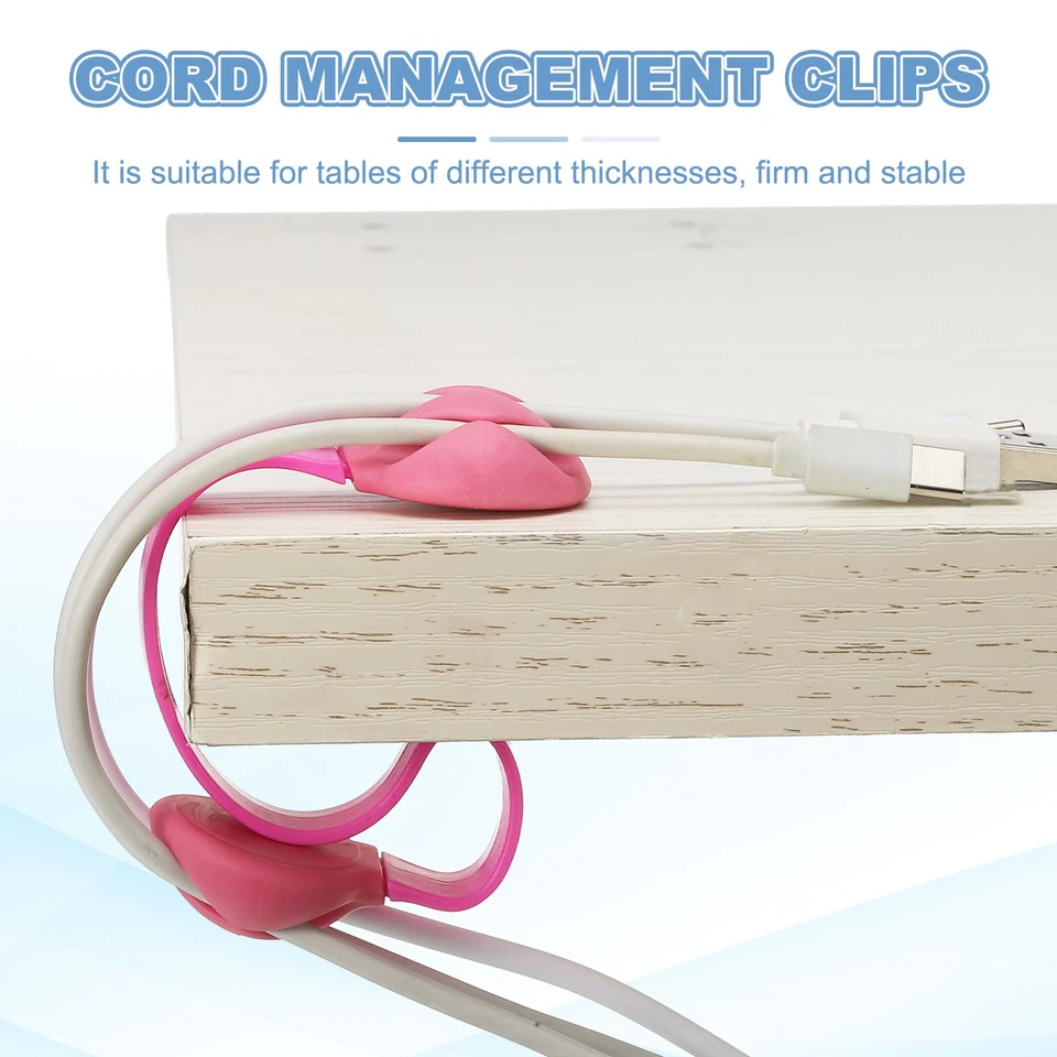 Clips de Cable, 6 Piezas Organizador de Cable de Escritorio Portacables, Rojo Rosa Foto 4 de 4
