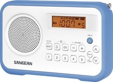 Sangean PR-D18BU AM/FM Portable Digital Radio with Protective Bumper, White/Blue