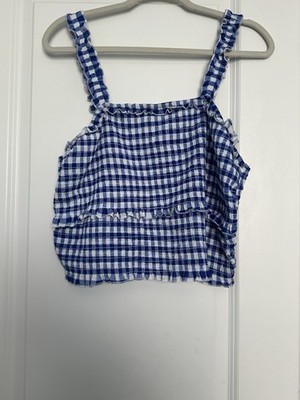 Rue 21 Bandeau Ruffle Crop Top 2X Plus Size Women s  Blue Gingham