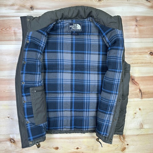North Face Vest Men's L Gray Green Down Canvas Full Zip 550 Flannel Lined - Picture 2 of 12