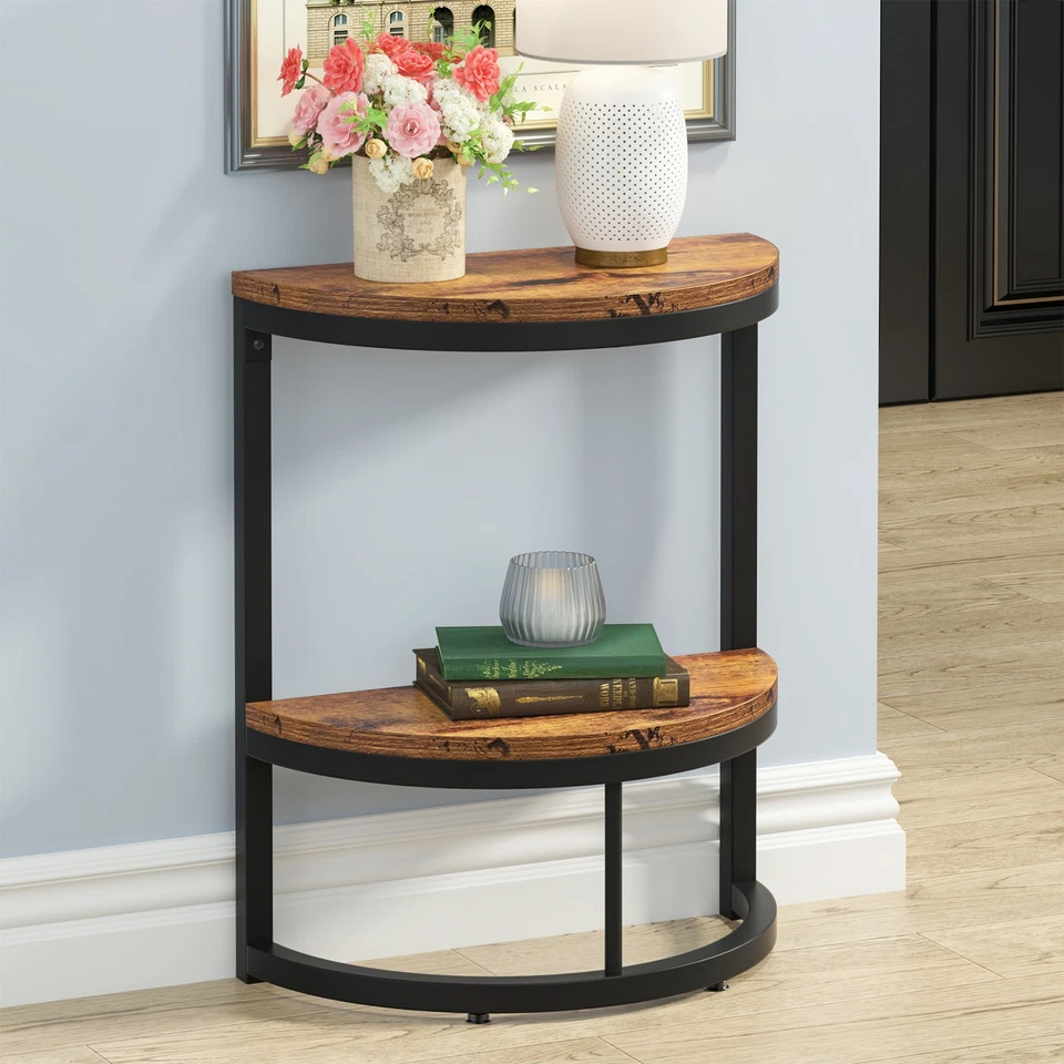 End Table Semi Circle, Small Half Round Side Table with Storage Shelf for Couch - Image 4 of 4