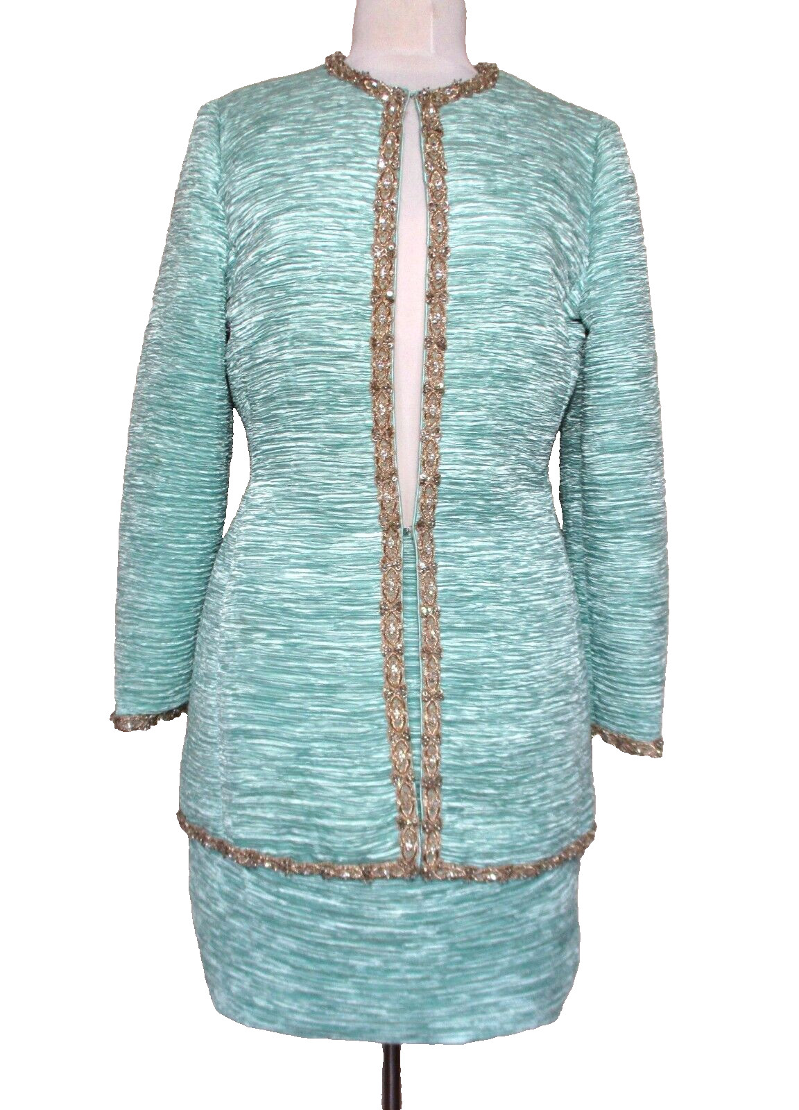 Vintage Mary Mc Fadden Couture Suit Size 8 Women Mint Green Fortuny Pleat Plisse