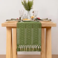 Christmas Table Runner 12 x 108 Inches Farmhouse Woven 12" x 108" Olive Green