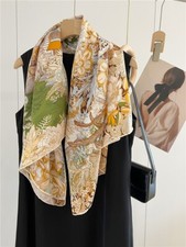Mulberry Silk Wrap Shawl Bandanna Shawl Garden Print Square Scarf 43" Green