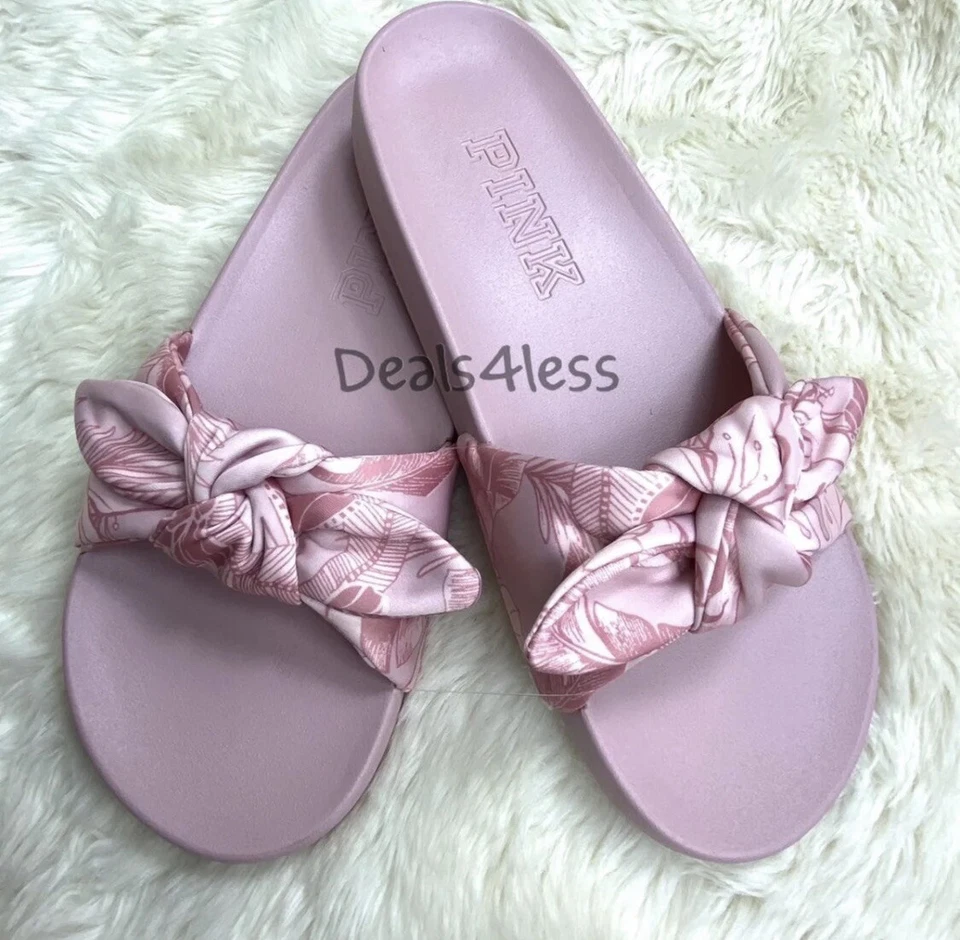 VS розовый горки большой 9-10 цветочный цветок гавайский бант логотип шлепанцы сандалии новый - Изображение 4 из 4