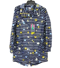 Joules Rain Jacket Womens 2 Livonia Packable Floral Stripe Blue Waterproof NWT