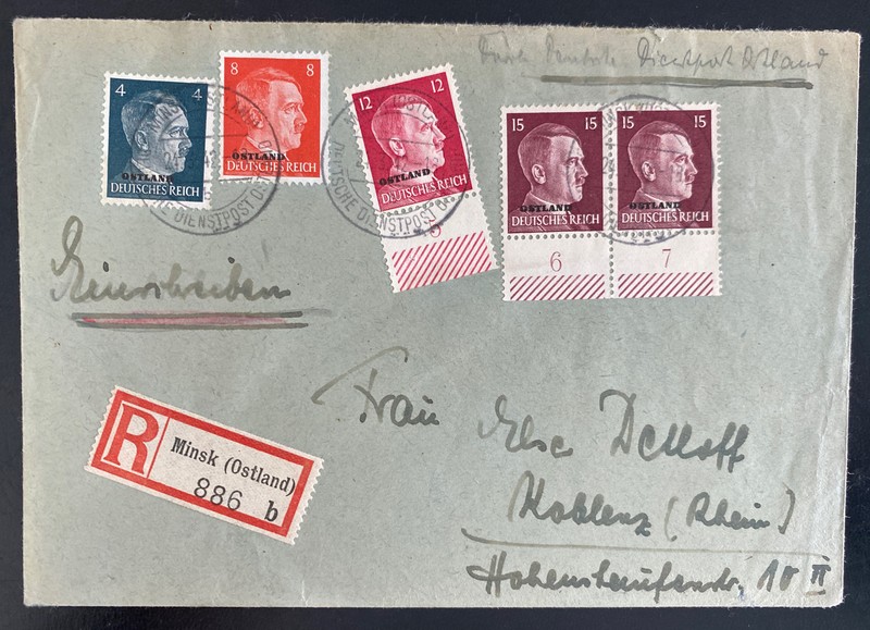 1942 Minsk Ostland Germany Registered Cover To Koblenz