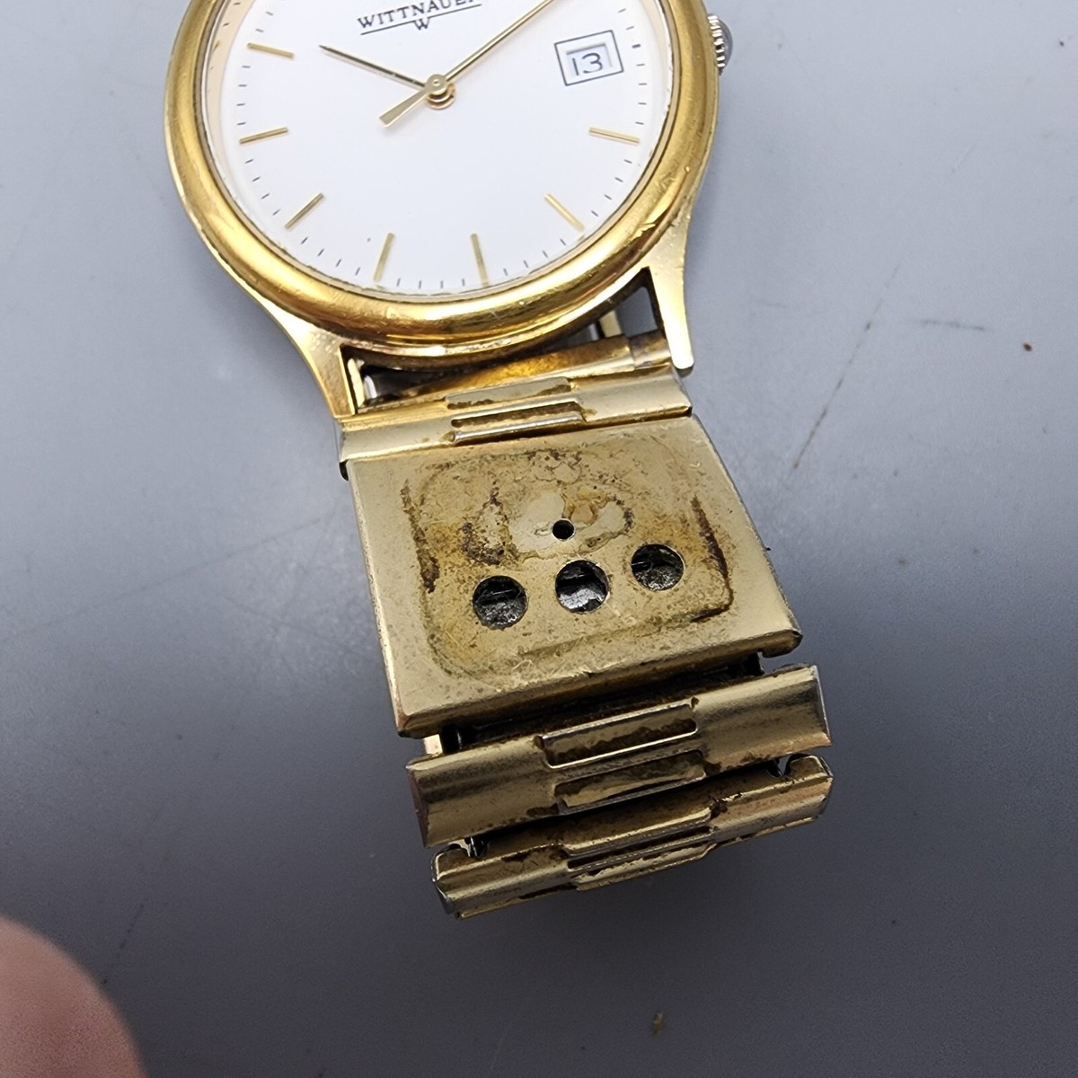 Wittnauer Watch Men 33mm White Dial Gold Tone Date Round VTG Wittnauer Watch Men 33mm White Dial Gold Tone Date Round VTG