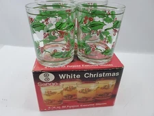 Set of 4 Vintage Sango White Christmas All Purpose Executive Glasses 14oz Holly