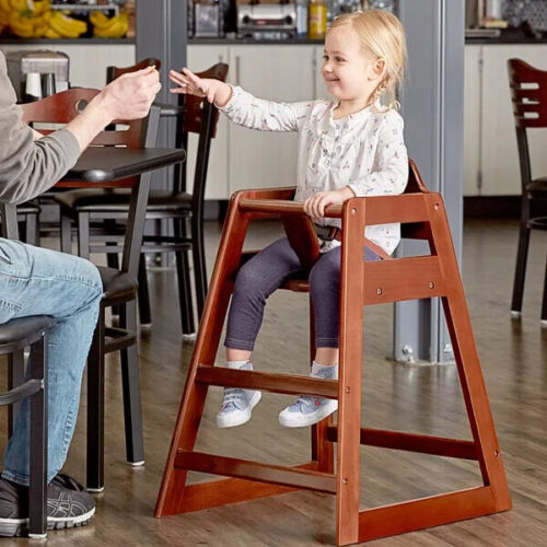 CENTRAL 20" MAHOGANY HIGHCHAIR STACKABLE WOODEN RESTAURANT SEAT, ASTM SAFETY - Picture 2 of 9