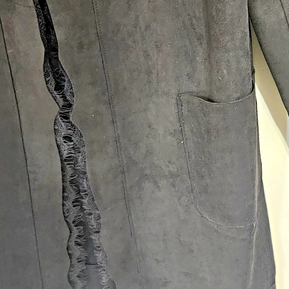 Joan Vass New York Chaqueta Negra Imitación Gamuza Ligera Vaquera Occidental m Foto 4 de 4