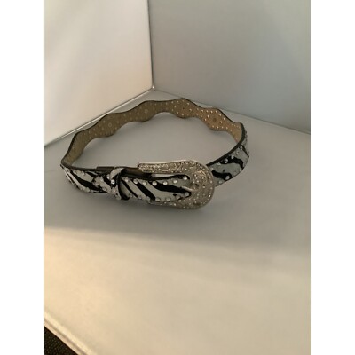Nocona Zebra Print Genuine Leather Rhinestone Studded Belt 