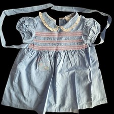 Vtg 1950s Cotton Smocked Toddler Dress Mrs Feld Made In Italy 12 mo