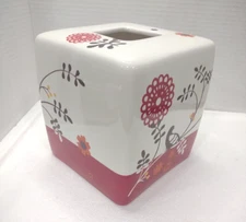 Bed Bath Beyond Tissue Cover Song Bird Ceramic Red White Floral