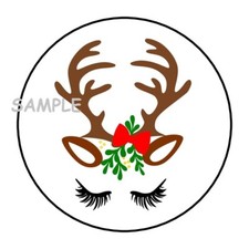 30 REINDEER FACE CHRISTMAS ENVELOPE SEALS LABELS STICKERS 1.5" ROUND FAVORS GIFT