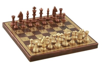 Classic Staunton Brass Metal Luxury Chess Pieces & Board Set-10''