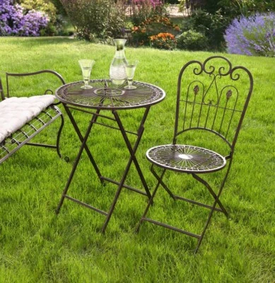 Metall Klapptisch "Provence" Antik Design, braun, Garten Balkon Beistell Tisch - Bild 1 von 2
