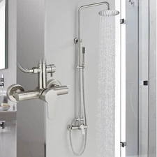 Brushed Nickel Outdoor Shower Faucet 8in Exposed Shower System with Hand Shower