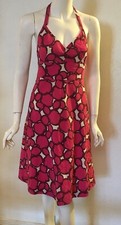 J Crew Pink White Polka Dot Fit And Flare Halter 100% Cotton Dress Women's Sz 0