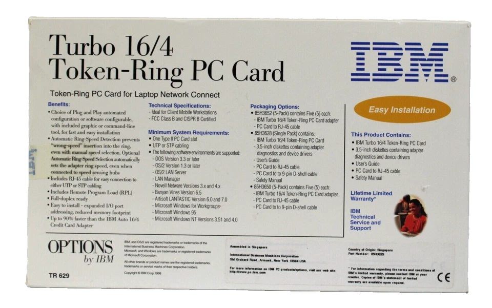 Vintage IBM Turbo 16/4 Token Ring PC Card Laptop Network Connect TR629 New NOS - Image 2 of 4