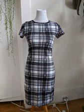 retro shift dress plaid ponte knit black and white crew neck short sleeve