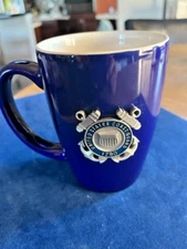 US Coast Guard M Ware Ceramic Blue Mug w/Spoon Holder in Handle - 4.5"