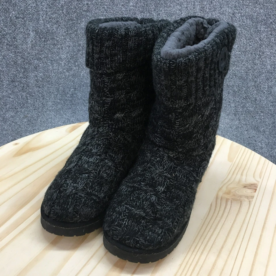 Botas de nieve de invierno MukLuks para mujer 9 Janet negras imitación gamuza tirar de piel sintética tejidas Foto 3 de 4