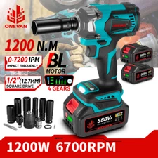 Cordless Electric Impact Wrench Gun 1/2'' High Power Driver with 2Li-ion Battery