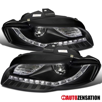 For 2006-2008 Audi A4 Black Clear R8 Style LED DRL Strip Projector Headlights