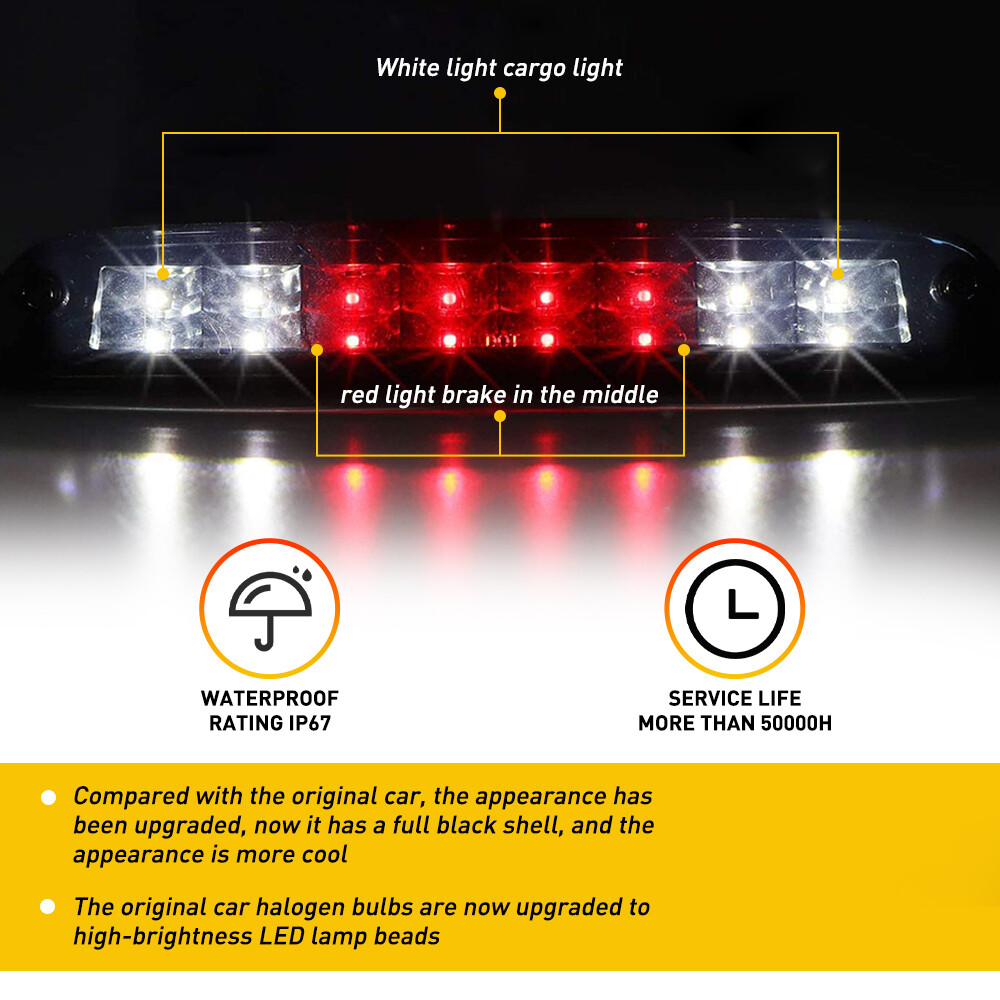 Tercera Luz De Freno LED Para Dodge Ram 2002-2009 - Carcasa Negra, Lente Transparente, Luz Roja/blanca, Instalación Directa
