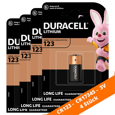 4 x Duracell CR123 CR17345 Photo Lithium Batterie 123A 3V ø17x34,5mm Blister