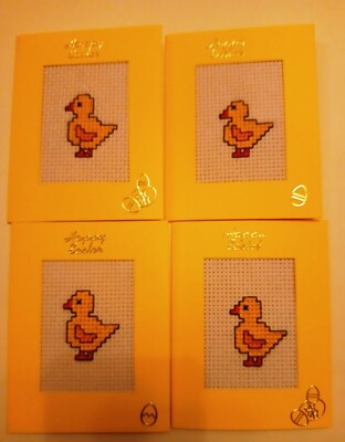 Osterkarten fertig Kreuzstich 4er Pack Enten 3,5x4,5'' SME2