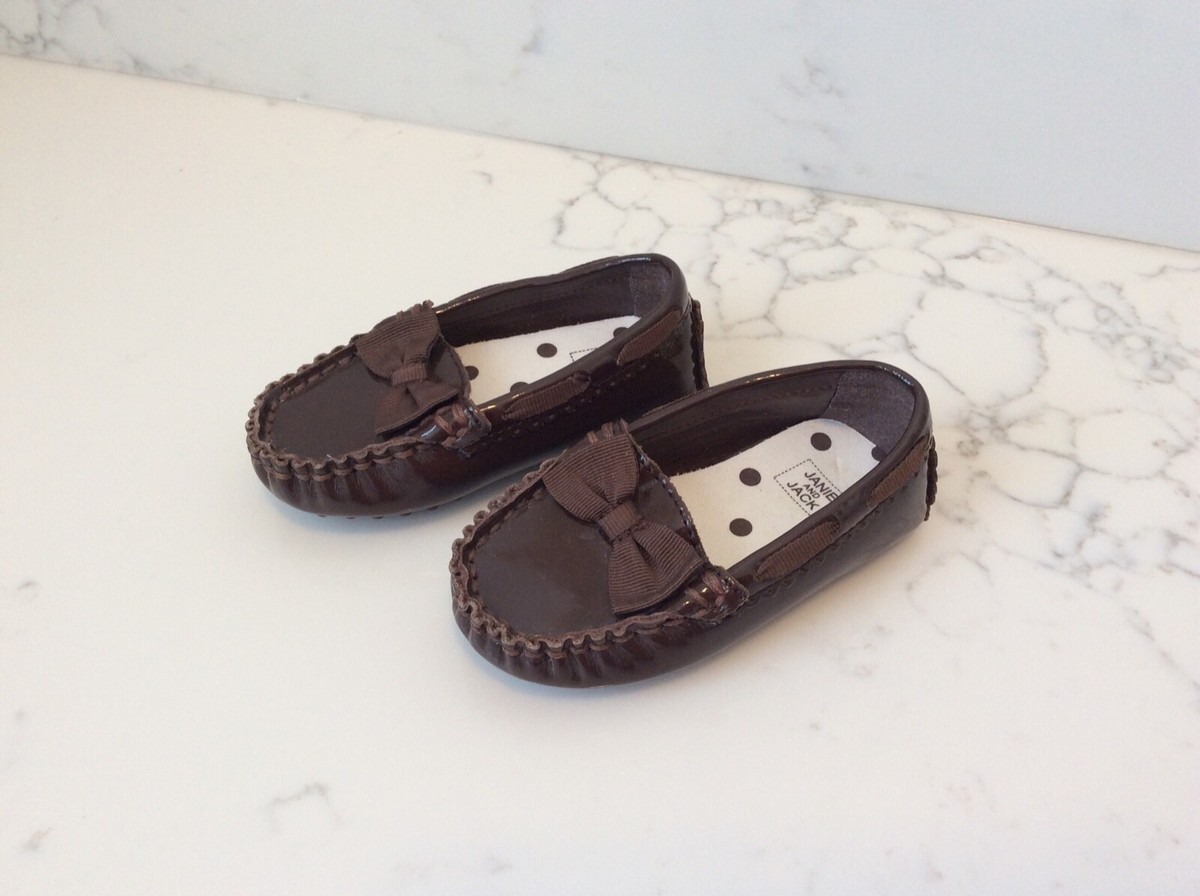 Baby Girls JANIE and JACK Brown Patent Leather Bow Loafer Driving