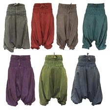 Unisex Loose Fit Baggy Trousers Stonewashed Plain Hippy Harem Pants