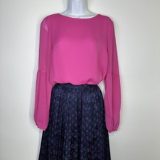 Beautiful Vintage Skirt Blue With Geometric Multicolor Pattern, Size 6 Pleated