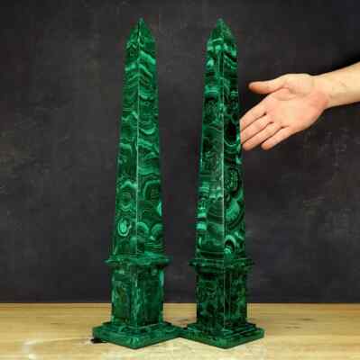 egyptian Obelisks, Malachite Semi Precious Stone Inlay Work Unique Hallway Decor