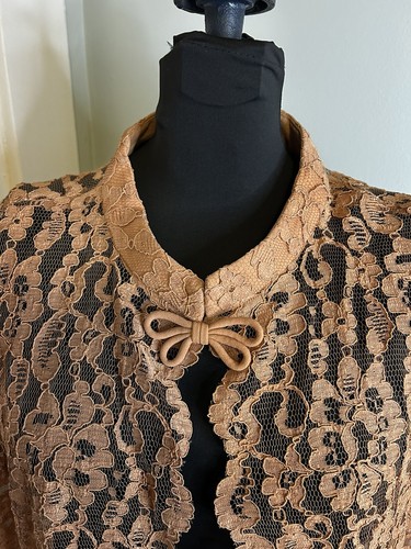 Vintage 1940s Handmade Orange Battenburg Lace Open Front Closure 3/4 Sleeve Coat - Picture 4 of 6