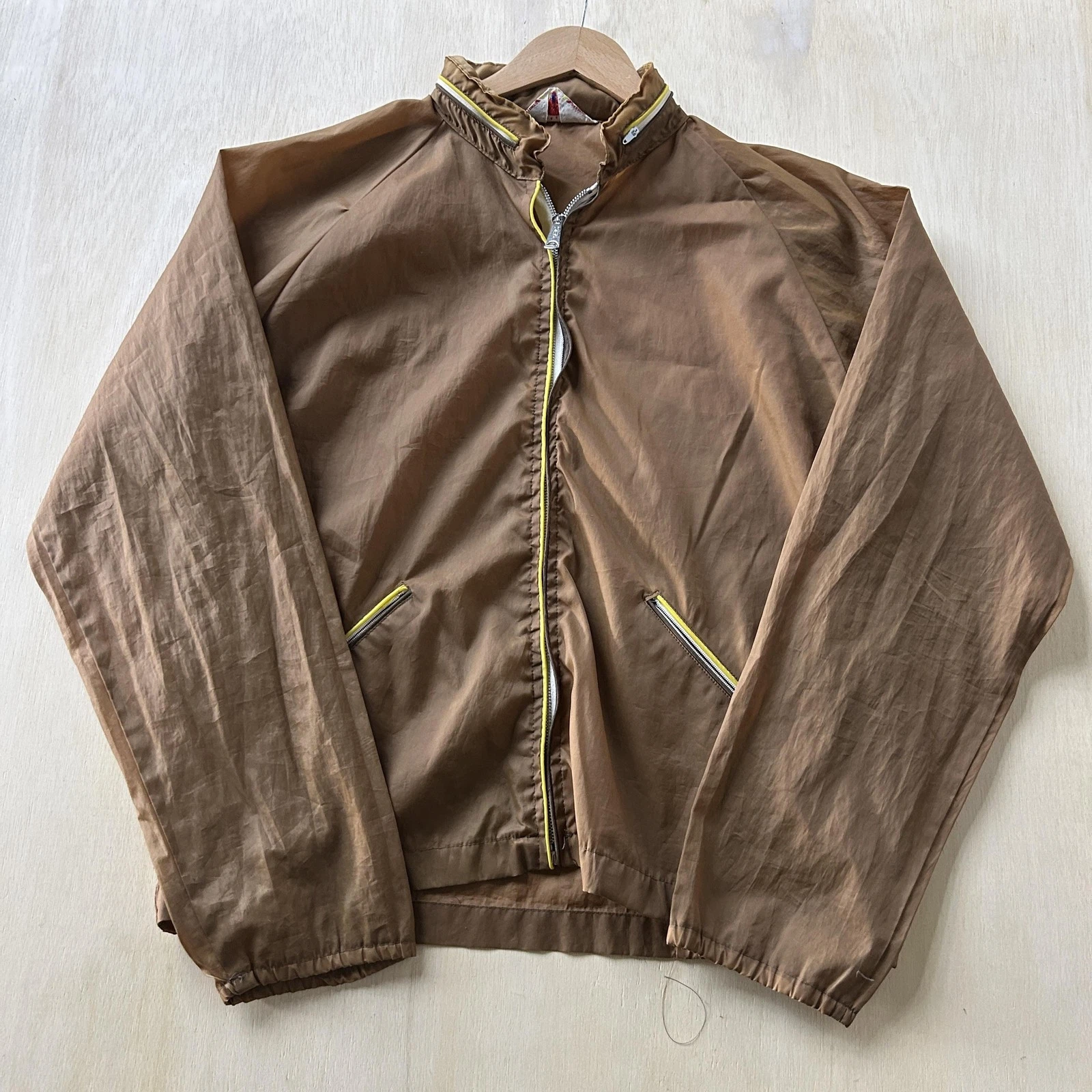 Vintage Fairway Jacket Mens Large Brown Nylon Windbreaker Full Zip Golf Rain