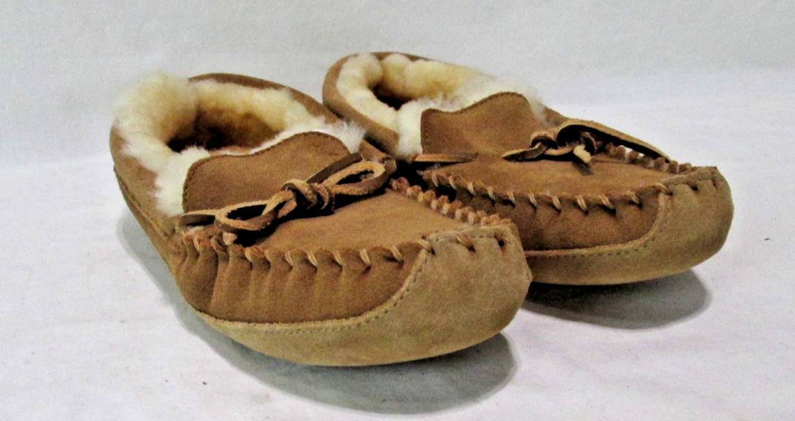 SAOLA Pantofole mocassino LL Bean bambino pelle scamosciata marrone foderato shearling suola gomma tg. 6