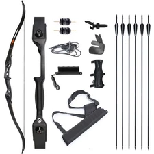 Archery 56" Takedown Recurve Bow and Arrow Set Metal Riser Right Hand Black B...