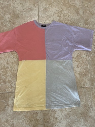Missguided Colorblock Oversized T‑Shirt Dress – Pastel Block Pattern – Size 4