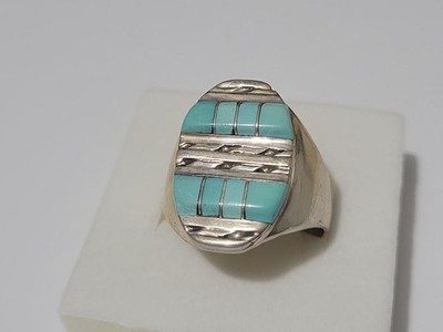 Rare! Gilbert Mildred Calavaza Zuni Türkis Einlage Ring Sterling Native Sz 12.5