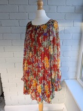 Sezane red pleated long sleeve dress size 42 UK size 14