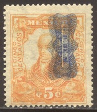 MEXICO #521a Mint - 1916 5c Orange w/ Dbl Overprint ($75)
