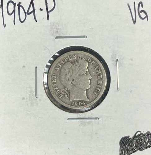 1904 BARBER SILVER DIME ~VG  ~NICE COIN~ 90% SILVER